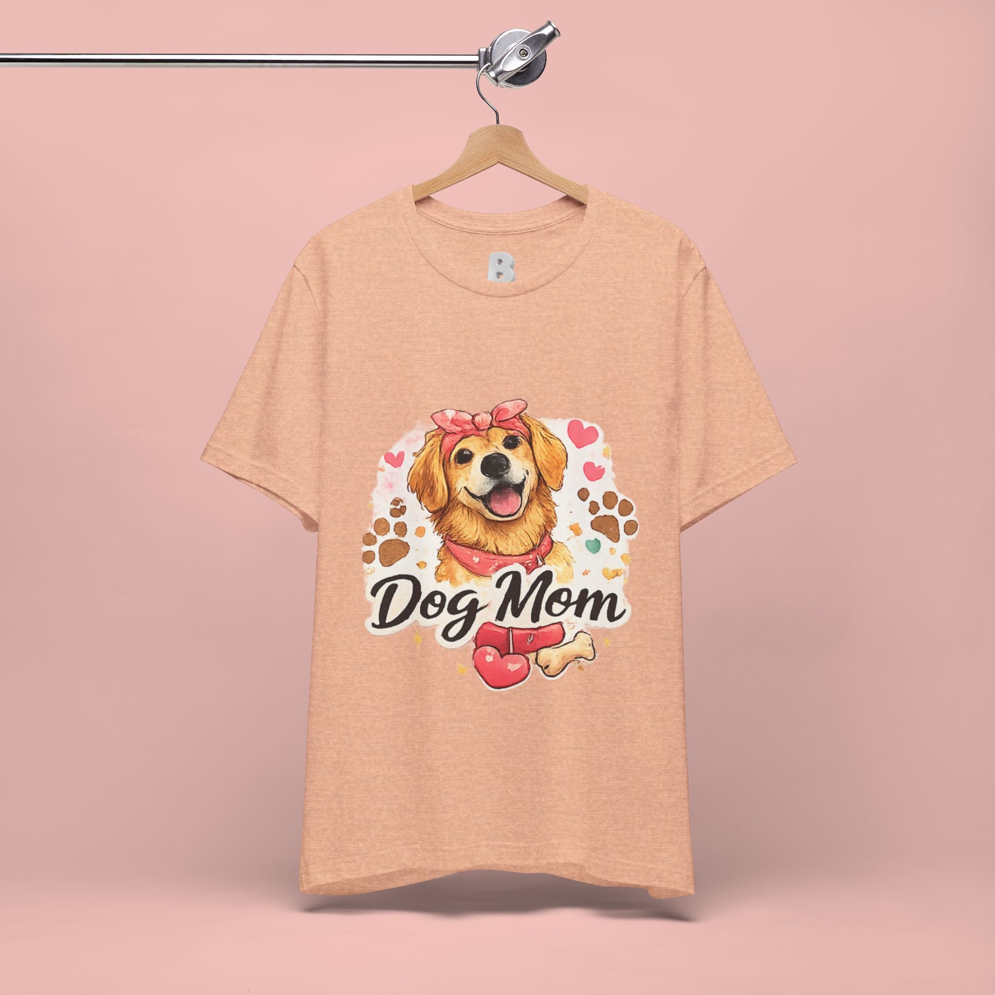Dog Mom T-Shirt – Cute Golden Retriever Design with Hearts & Paw Prints