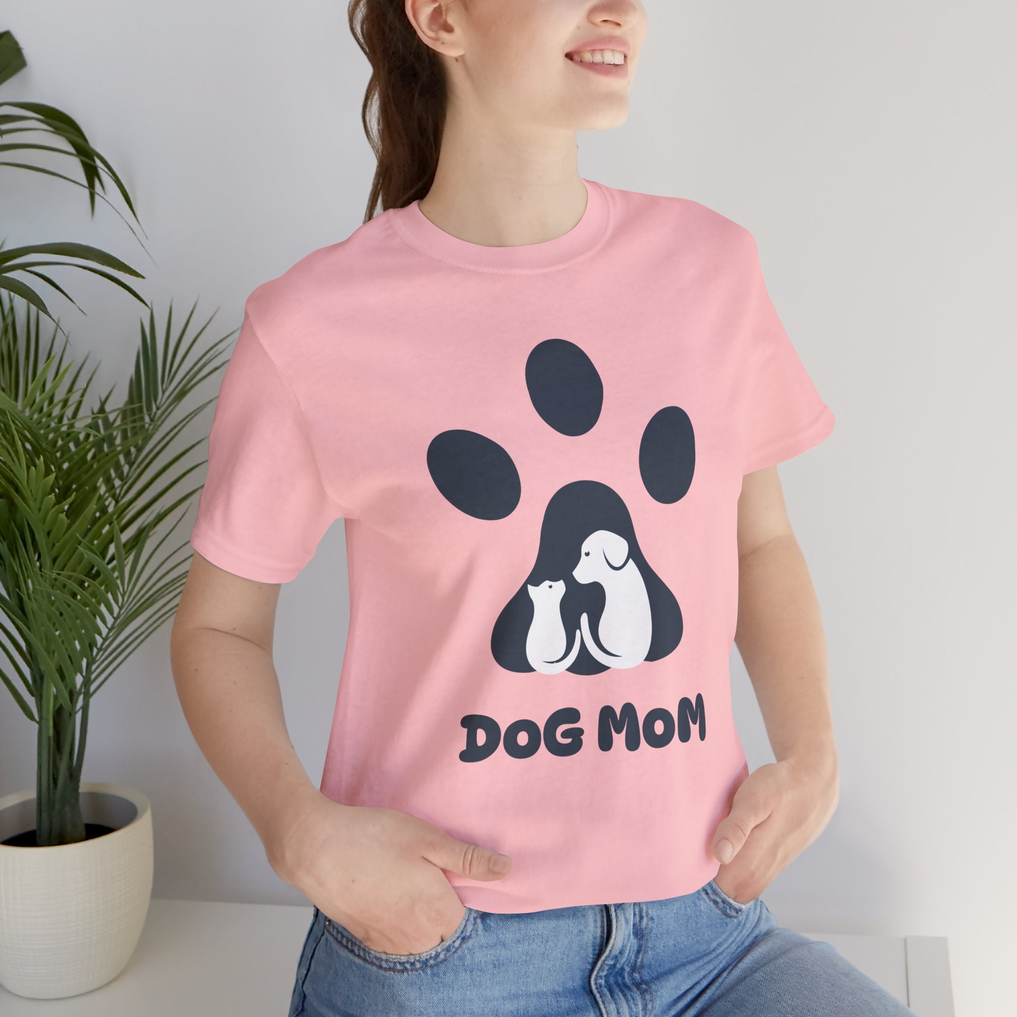 Dog Mom T‑Shirt — Paw Print with Dog & Puppy Graphic