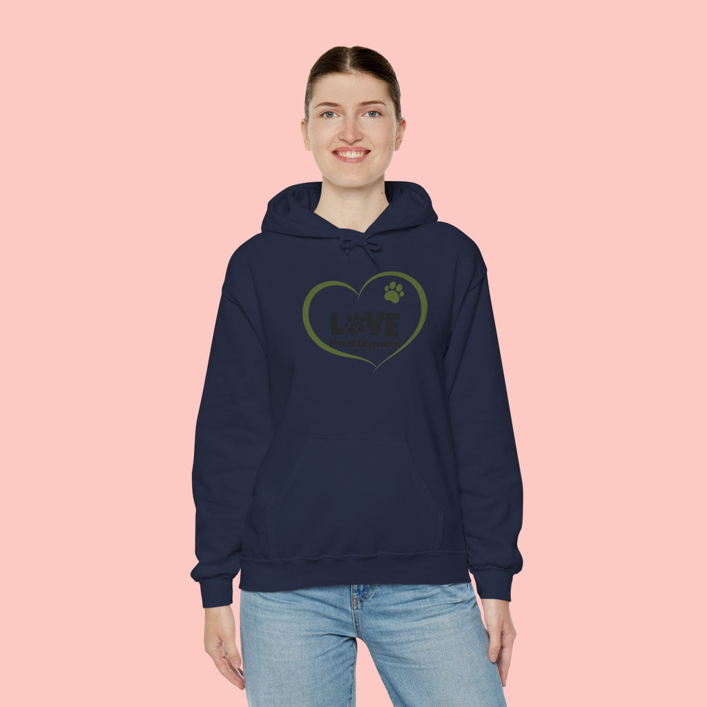 Dog Mom Heart Hoodie – "Love Proud Dog Mom" Paw Print Sweatshirt