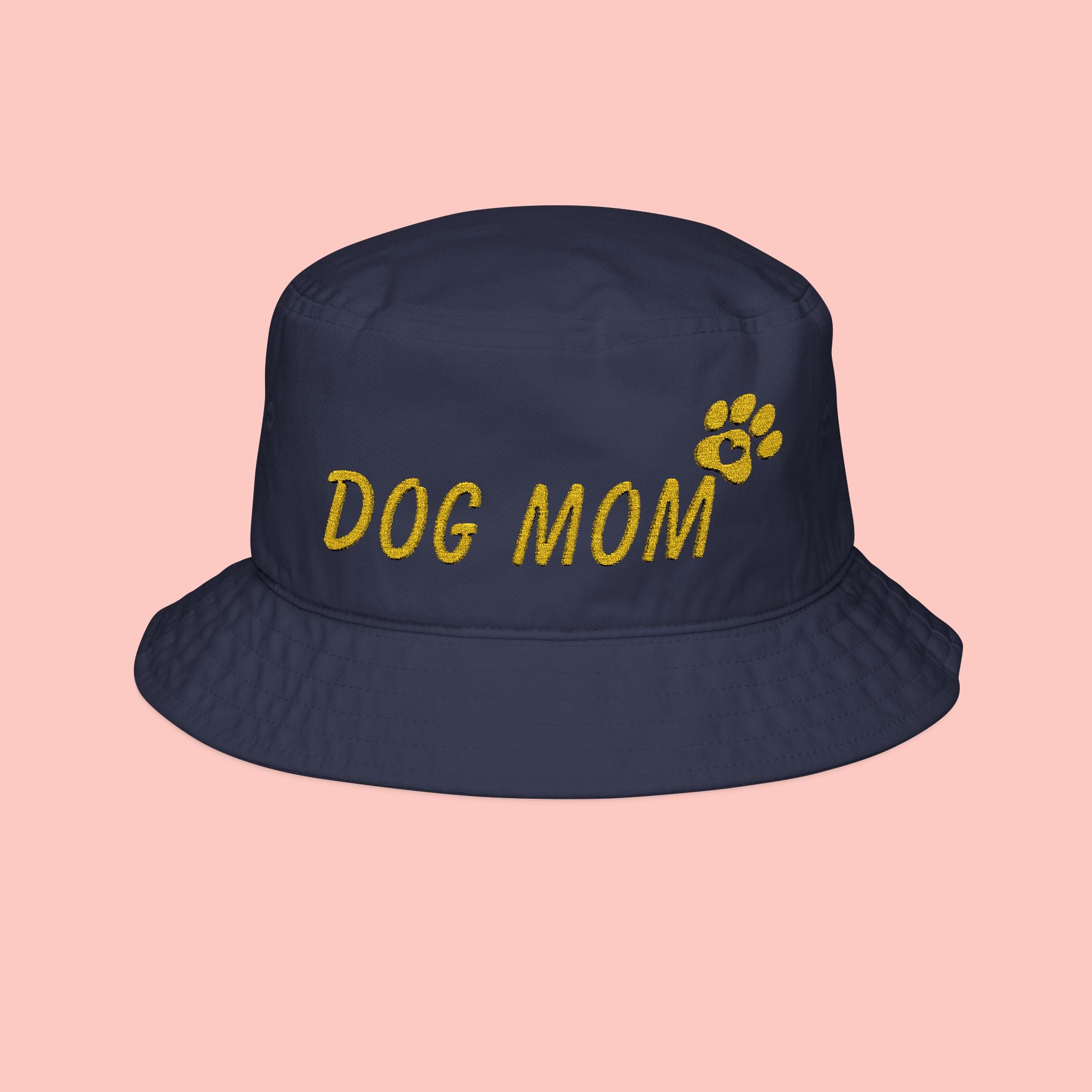 Dog Mom Embroidered Bucket Hat – Floral Paw Accent