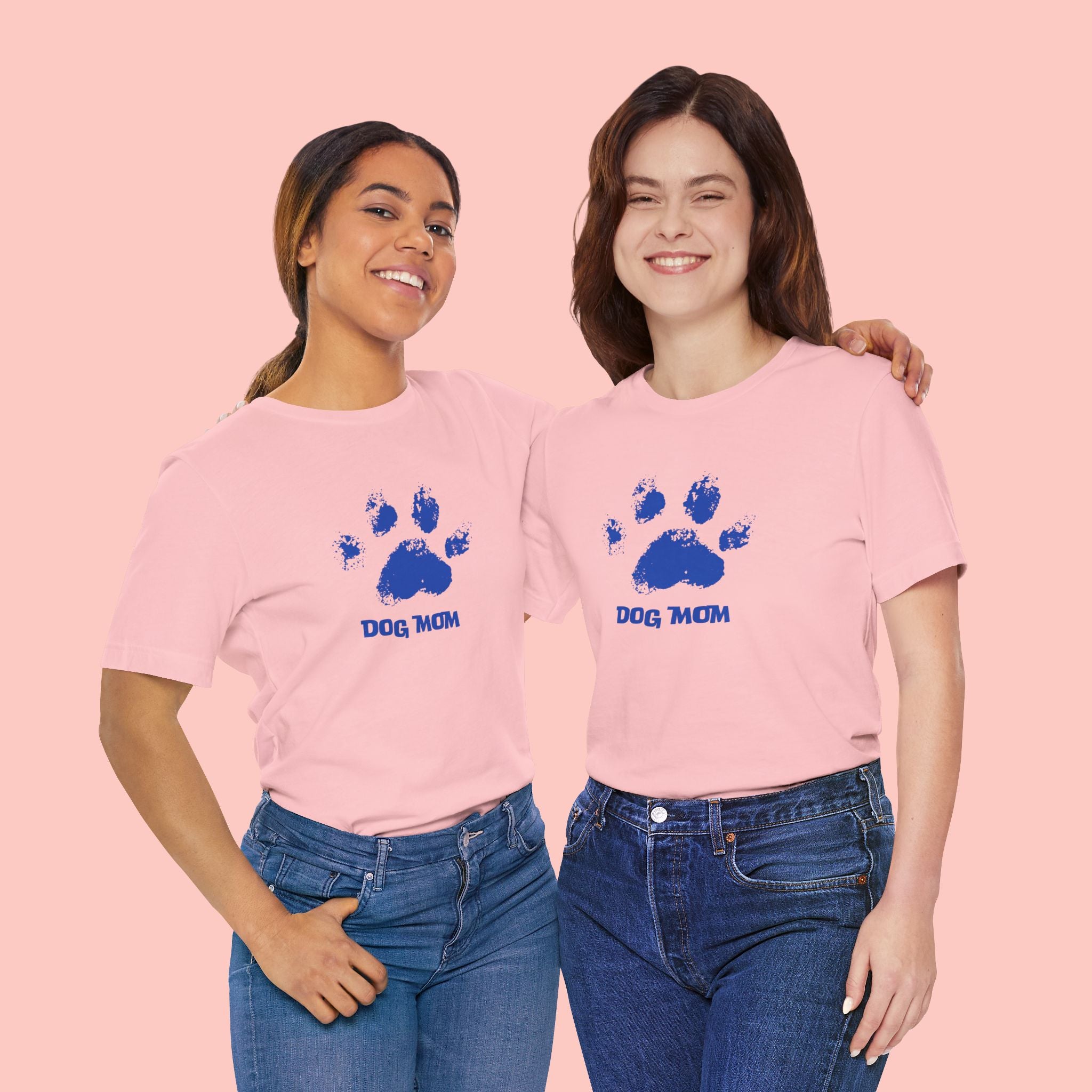 Dog Mom Paw Print T-Shirt — Distressed Blue Design