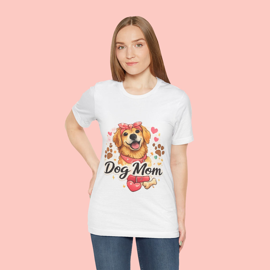 Dog Mom T-Shirt – Cute Golden Retriever Design with Hearts & Paw Prints