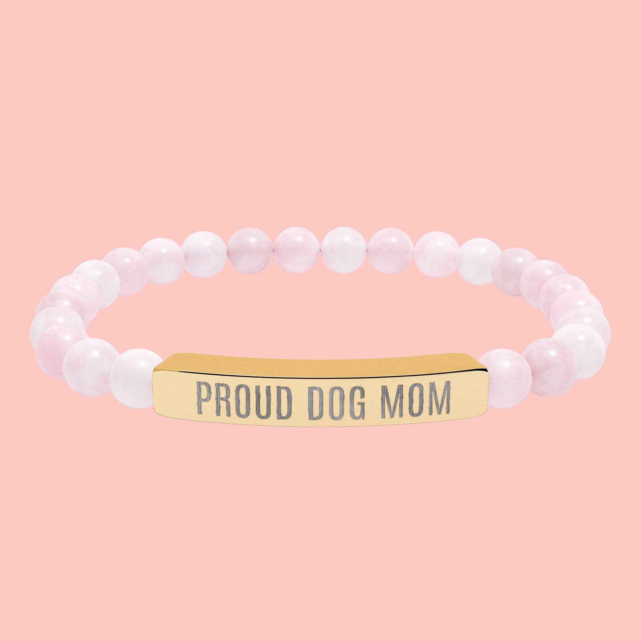 Proud Dog Mom Natural Stone Stretch Bracelet – Engraved Bar Gift for Pet Lovers