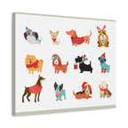 Holiday Dogs Canvas Wall Art — Cute Dachshund, Pug & Mixed Breeds in Winter Sweaters