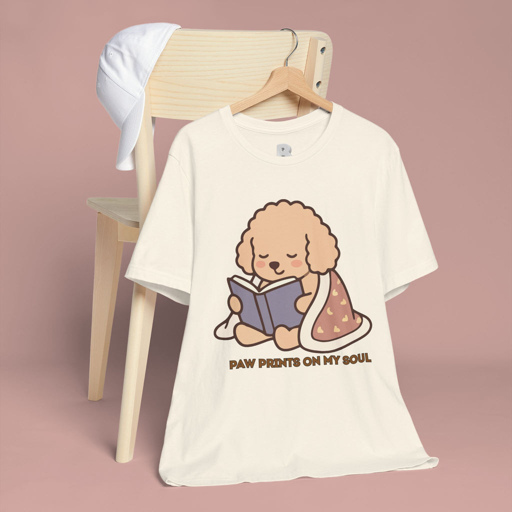 Paw Prints On My Soul T‑Shirt — Cute Reading Puppy Graphic Tee
