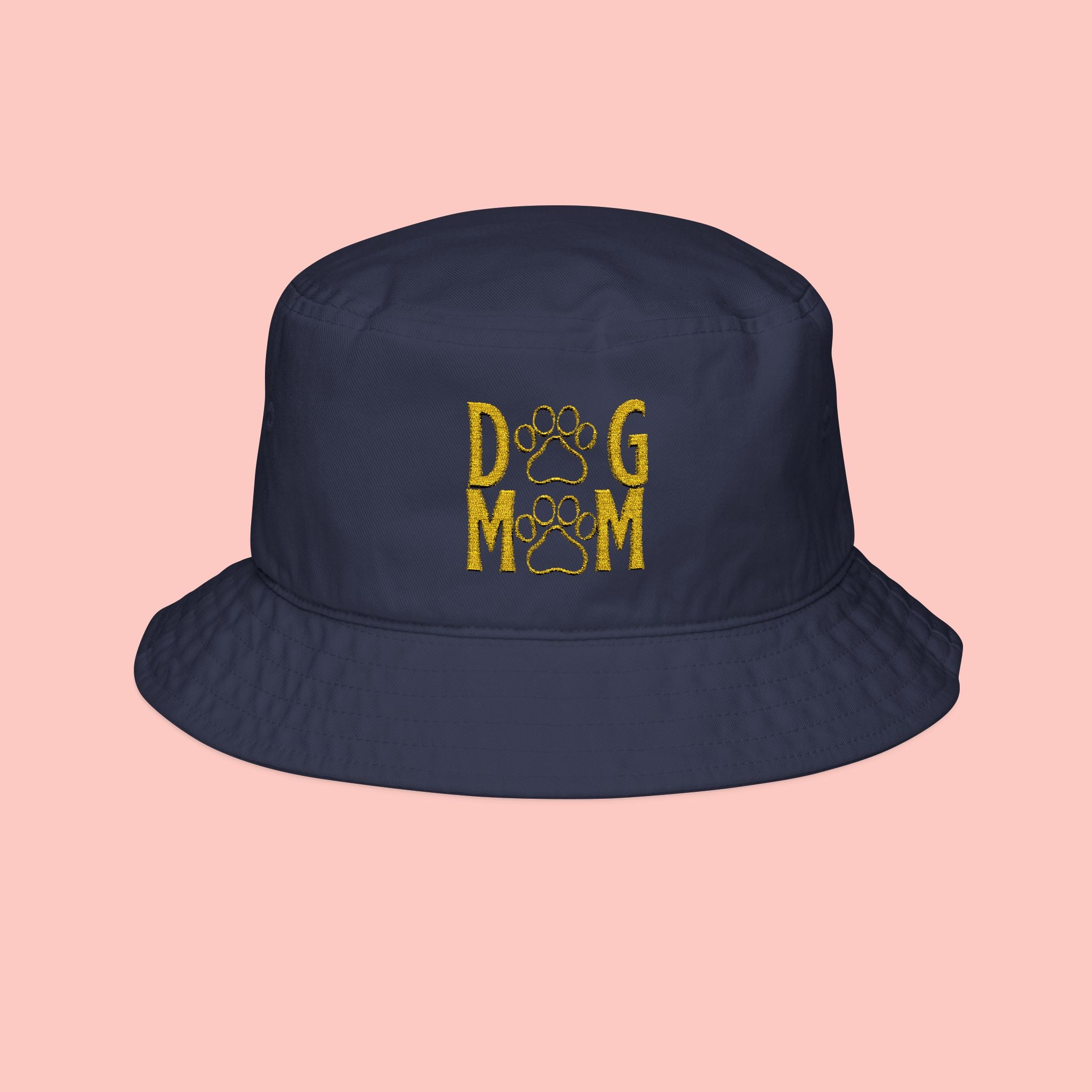 Dog Mom Embroidered Bucket Hat – Paw Print Floral Design