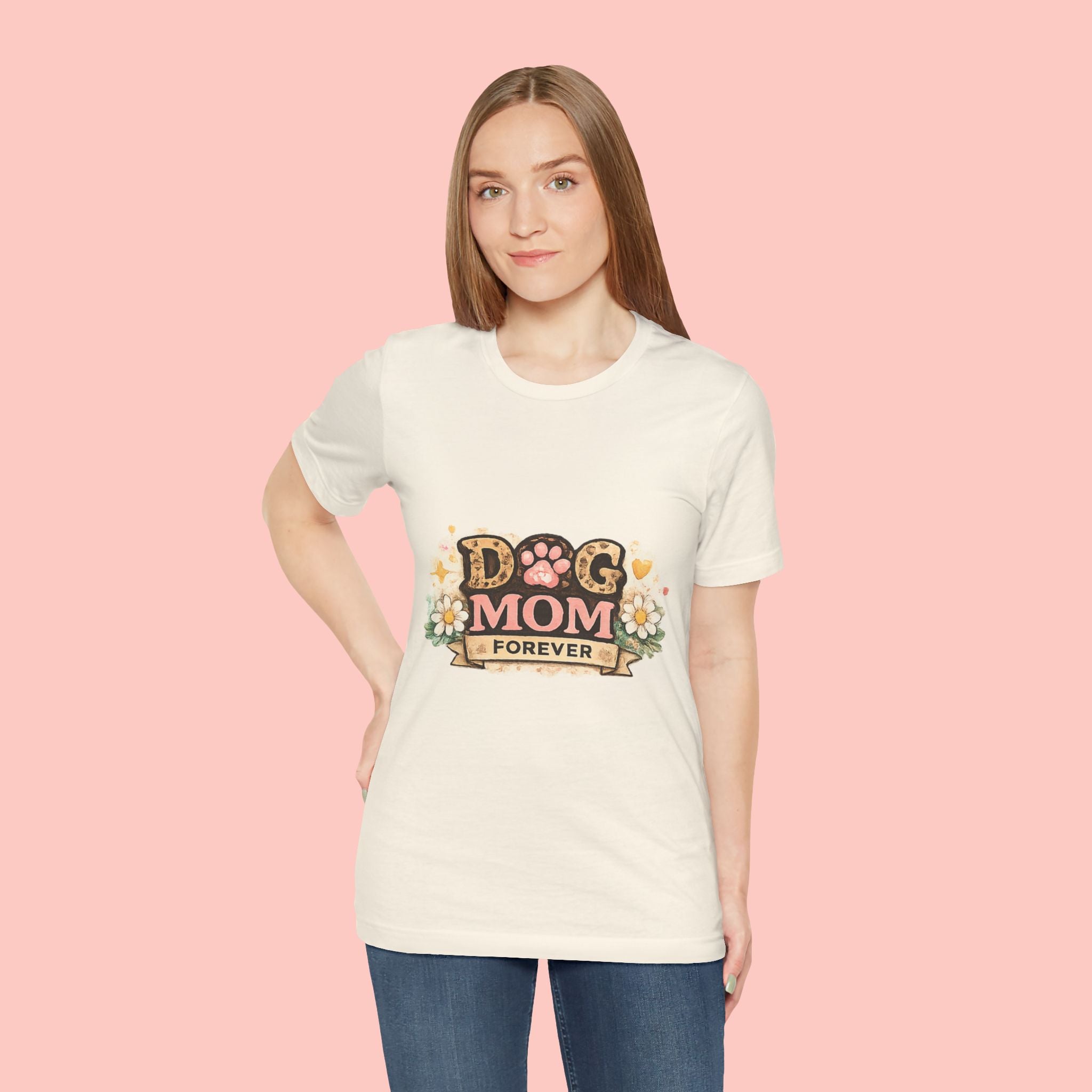 Dog Mom Forever T‑Shirt — Floral Paw Print Tee for Pet Lovers