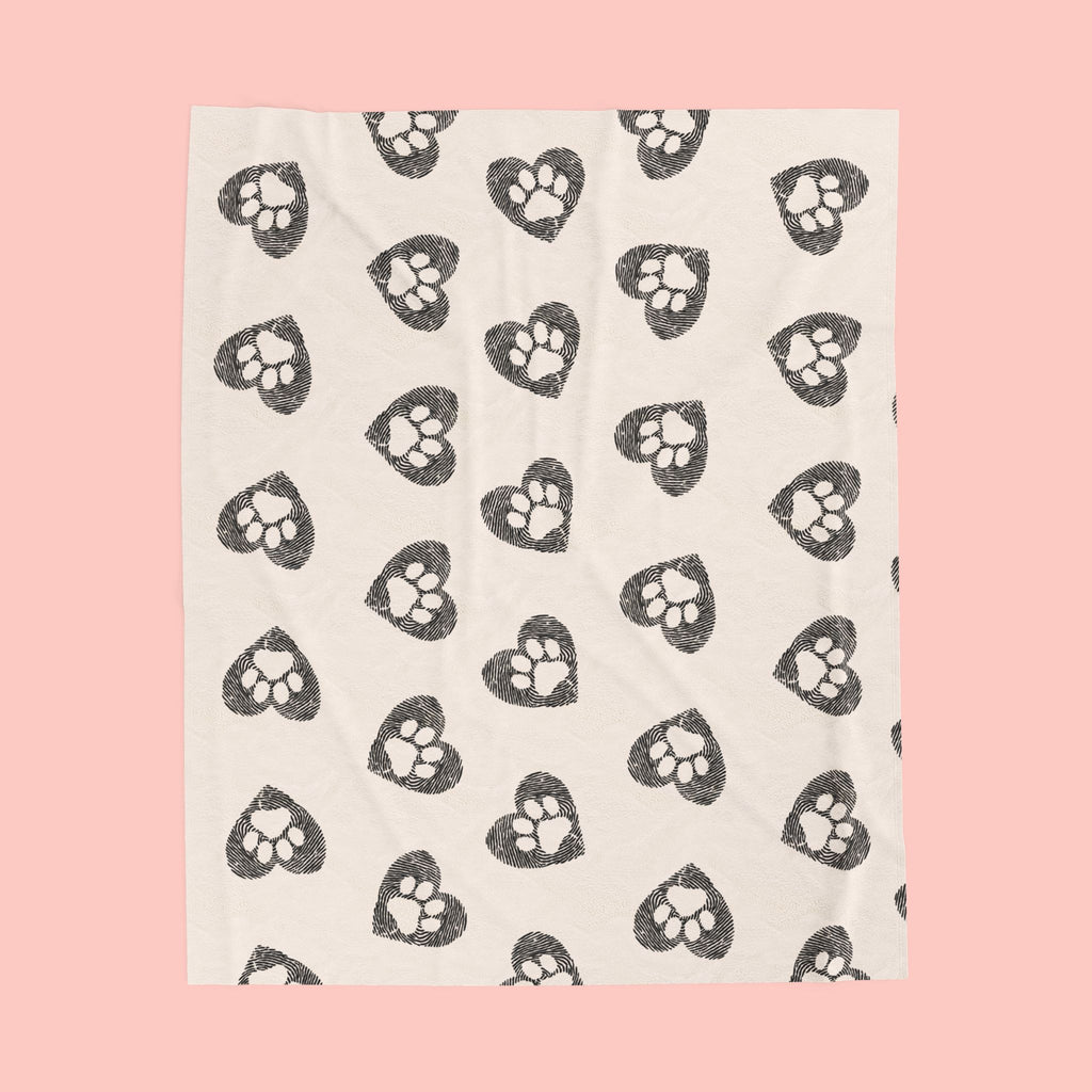 Paw Heart Velveteen Plush Blanket — Soft Cozy Pet Lover Throw