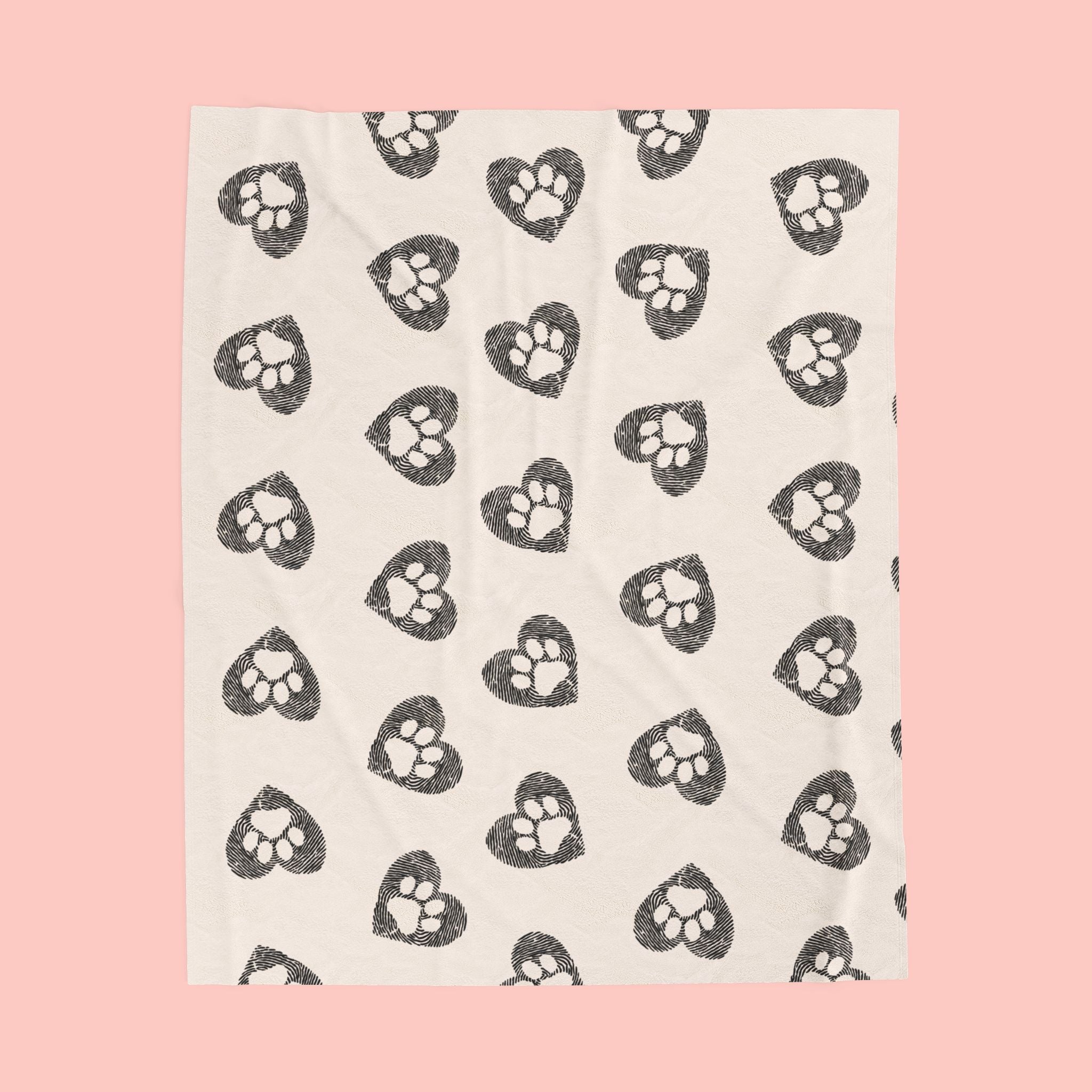 Paw Heart Velveteen Plush Blanket — Soft Cozy Pet Lover Throw