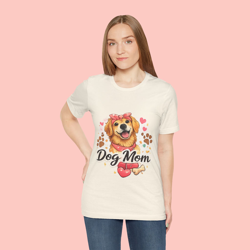 Dog Mom T-Shirt – Cute Golden Retriever Design with Hearts & Paw Prints