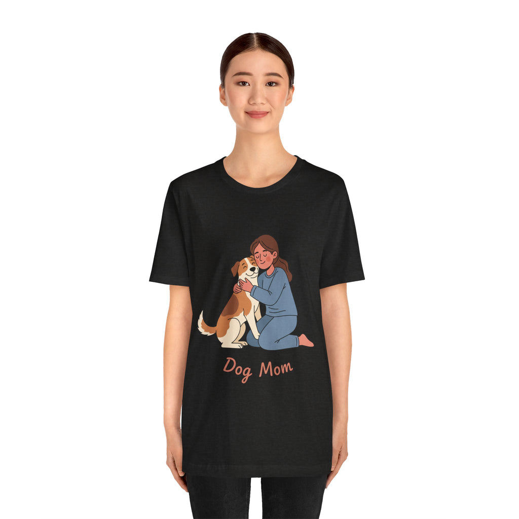 Dog Mom T‑Shirt — Cute Woman Hugging Dog Graphic Tee
