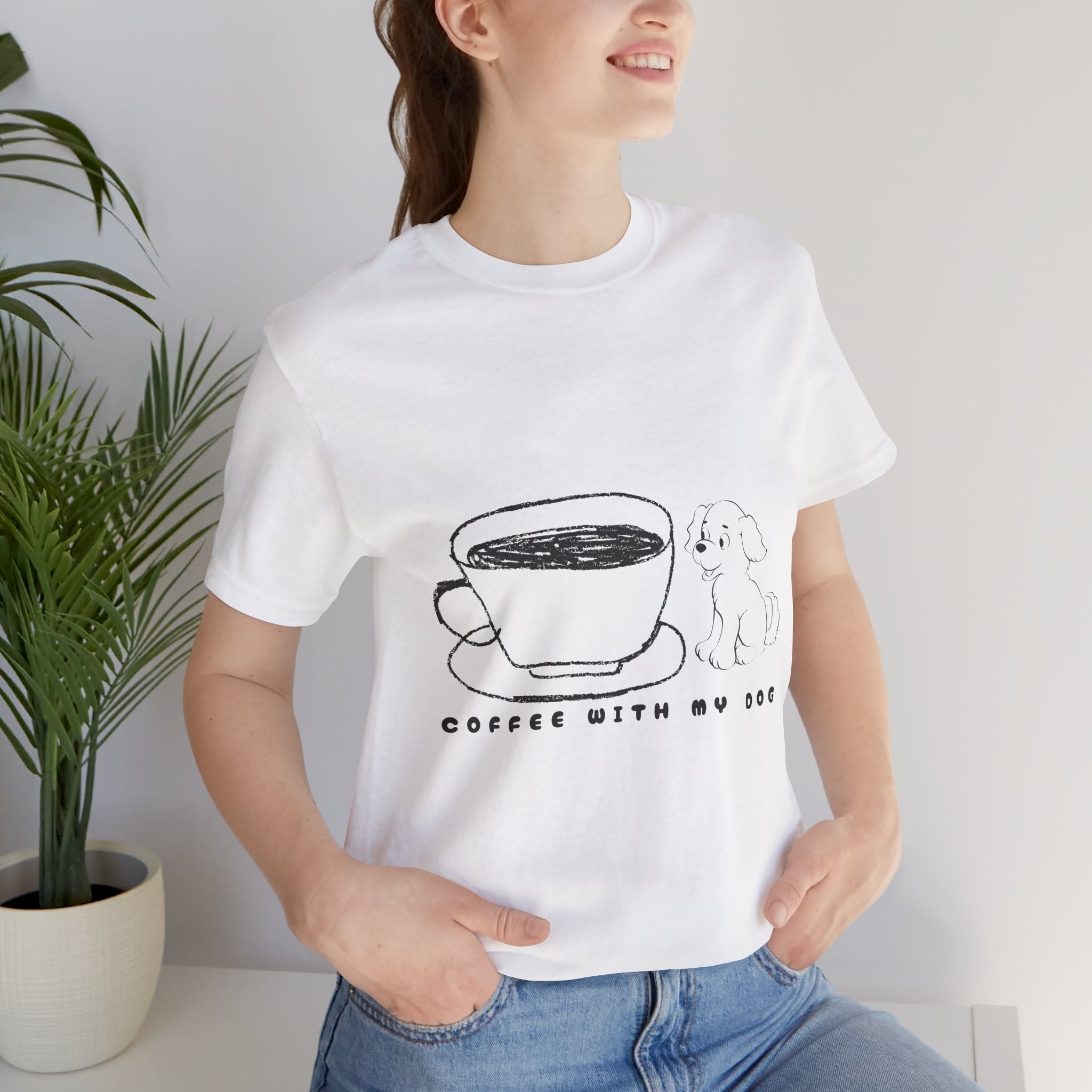Coffee With My Dog T‑Shirt — Cute Minimalist Dog & Coffee Tee