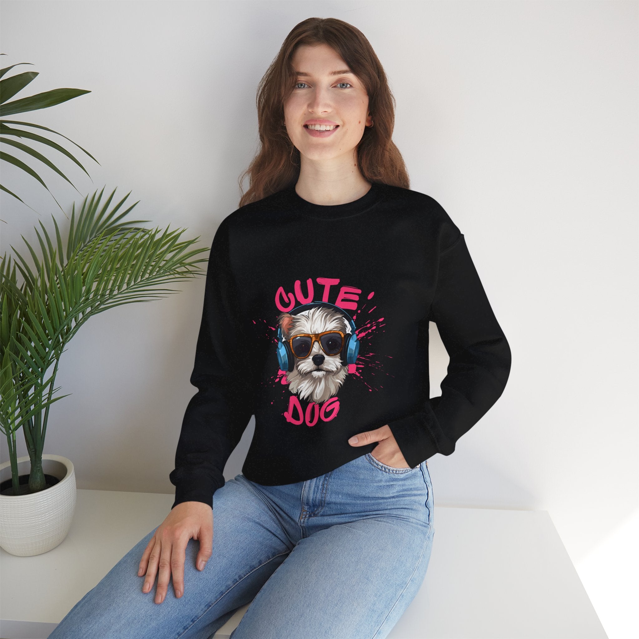 Cute Dog Sweatshirt — Cool Pup with Headphones Graphic Crewneck