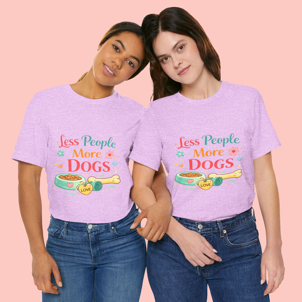 Less People More Dogs T-Shirt – Cute Dog Bowl & Bone Graphic Tee