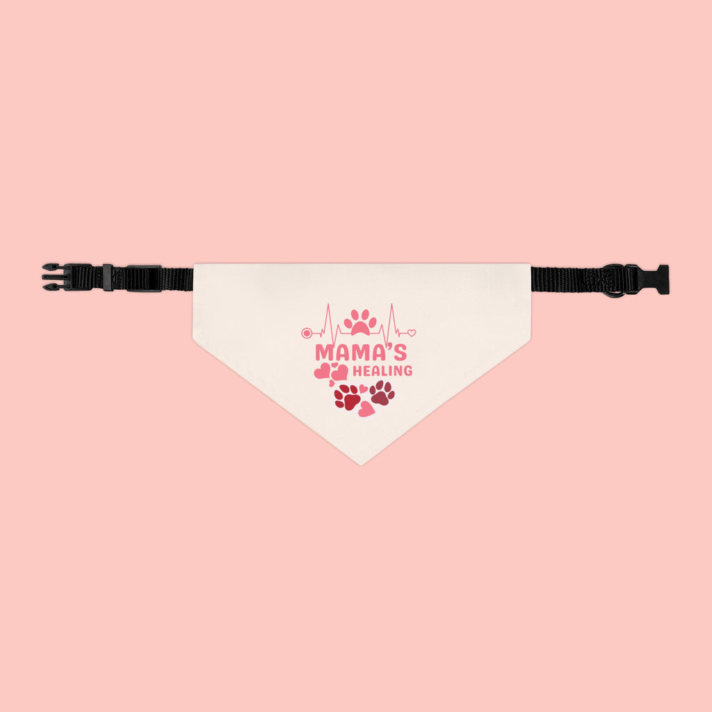 Mama's Healing Pet Bandana Collar — Pink Paw Print Dog & Cat Accessory