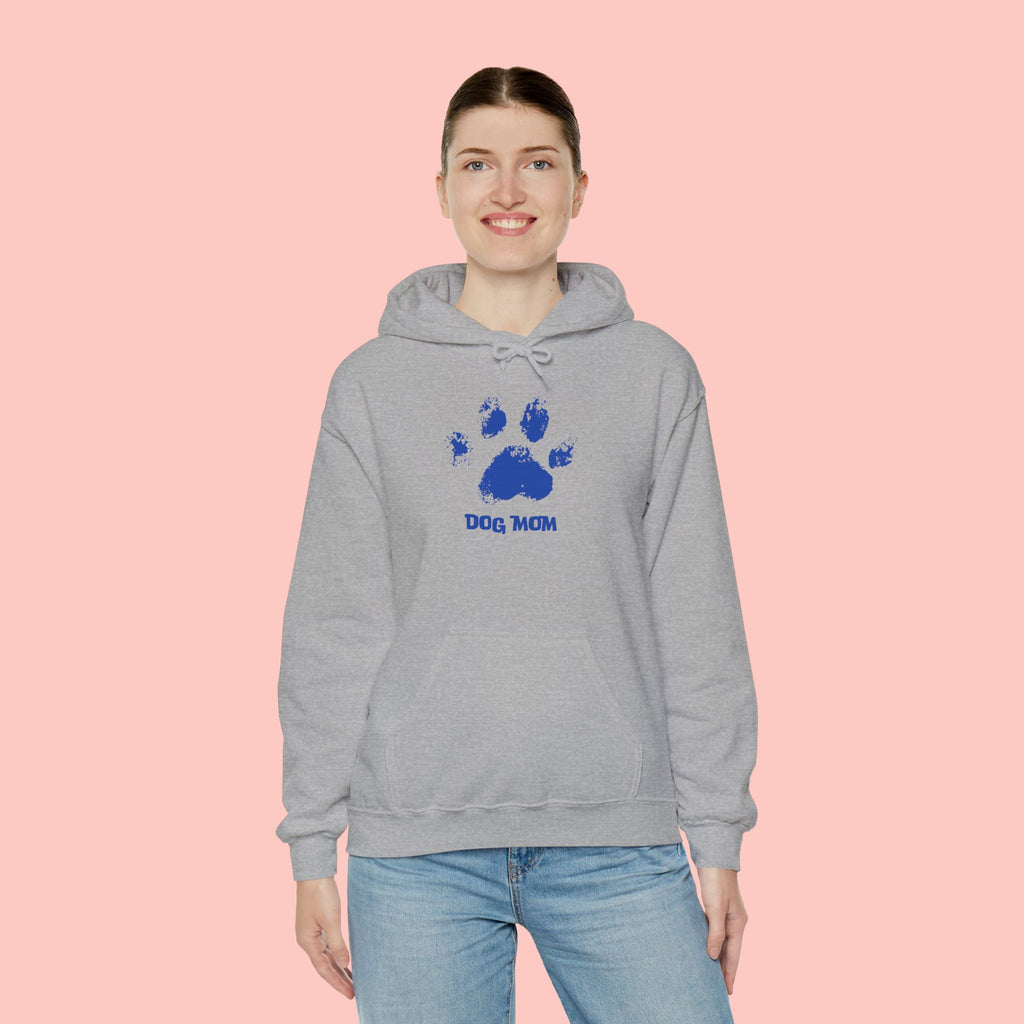 Dog Mom Paw Print Hoodie – Cute Pet Lover Sweatshirt, Blue Paw 'DOG MOM' Design