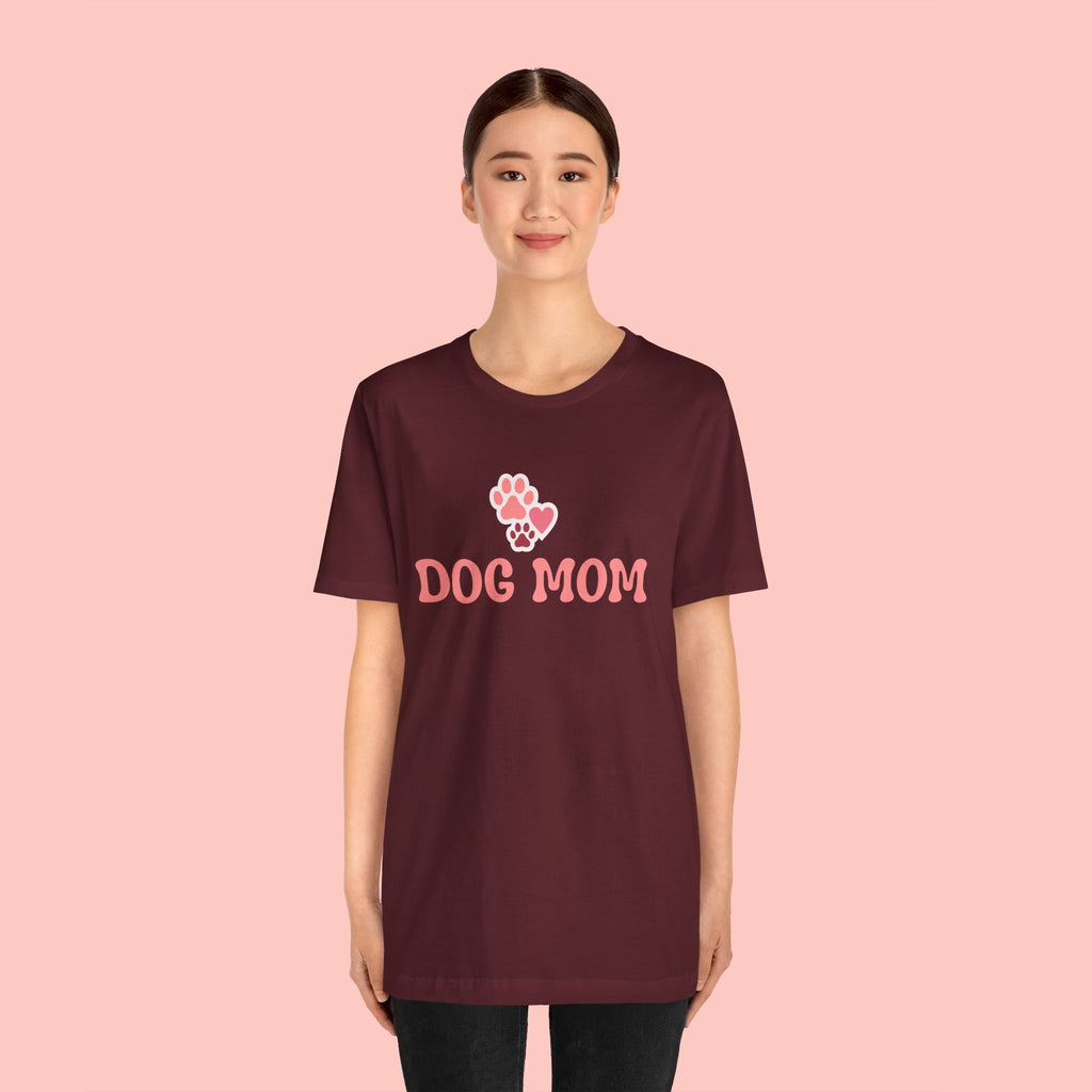 Dog Mom T-Shirt — Pink Paw Graphic Tee for Dog Lovers