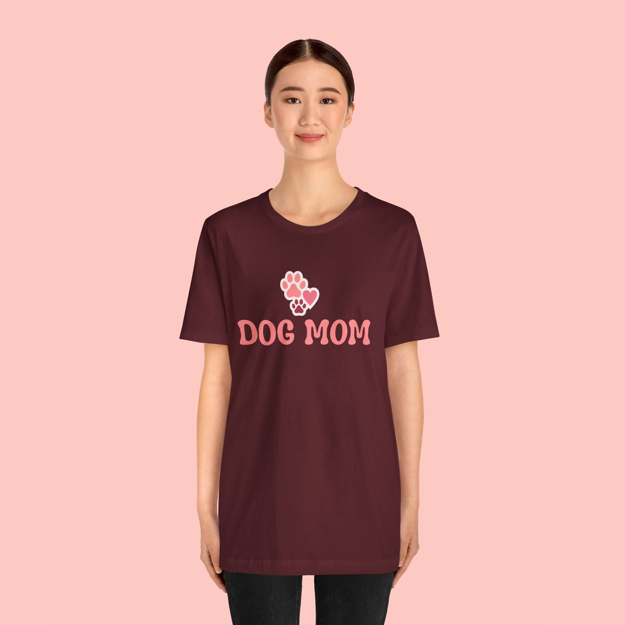 Dog Mom T-Shirt — Pink Paw Graphic Tee for Dog Lovers