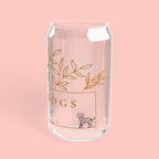 16oz Glass Sipper Tumbler — “Love Dogs” Botanical Design with Bamboo Lid & Straw