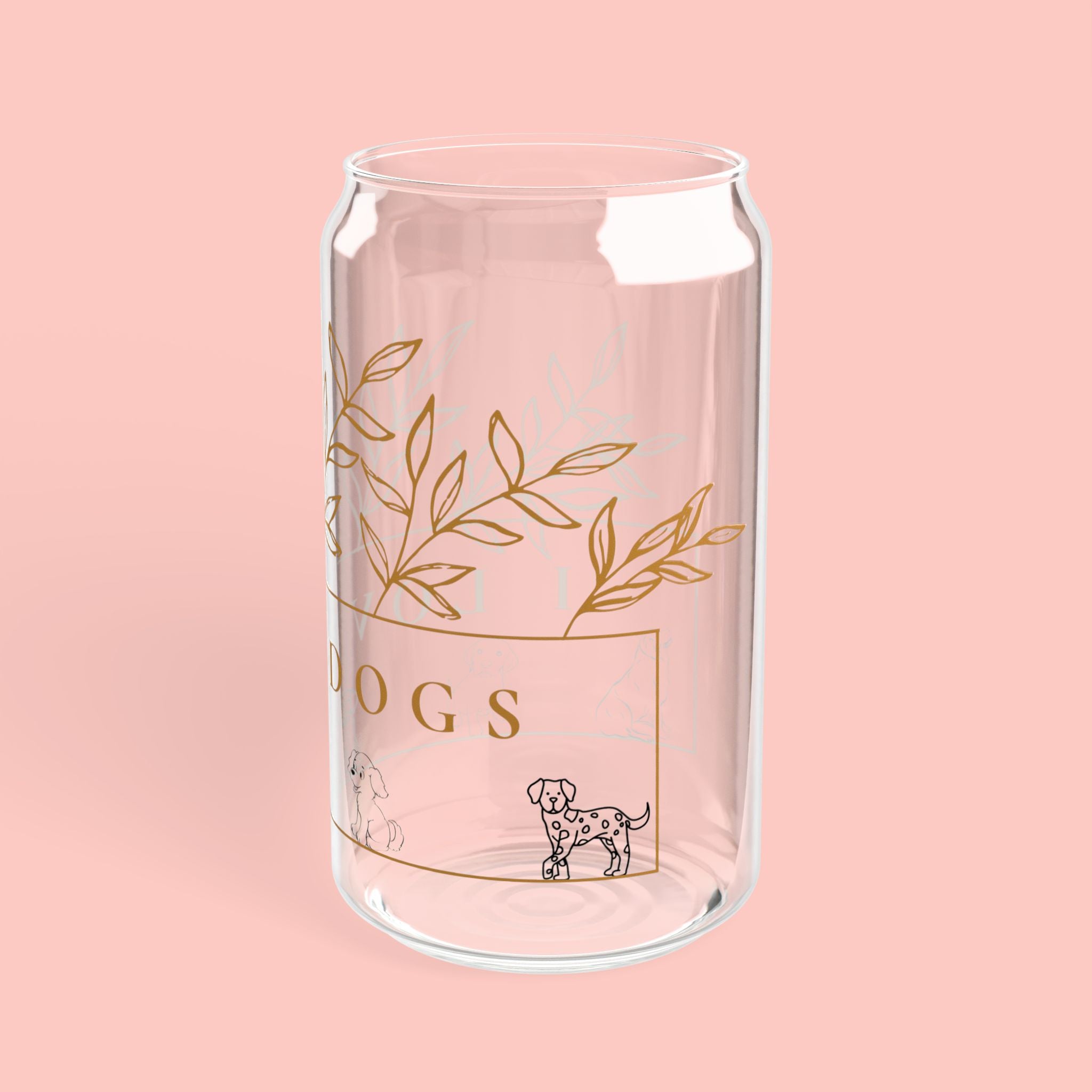 16oz Glass Sipper Tumbler — “Love Dogs” Botanical Design with Bamboo Lid & Straw