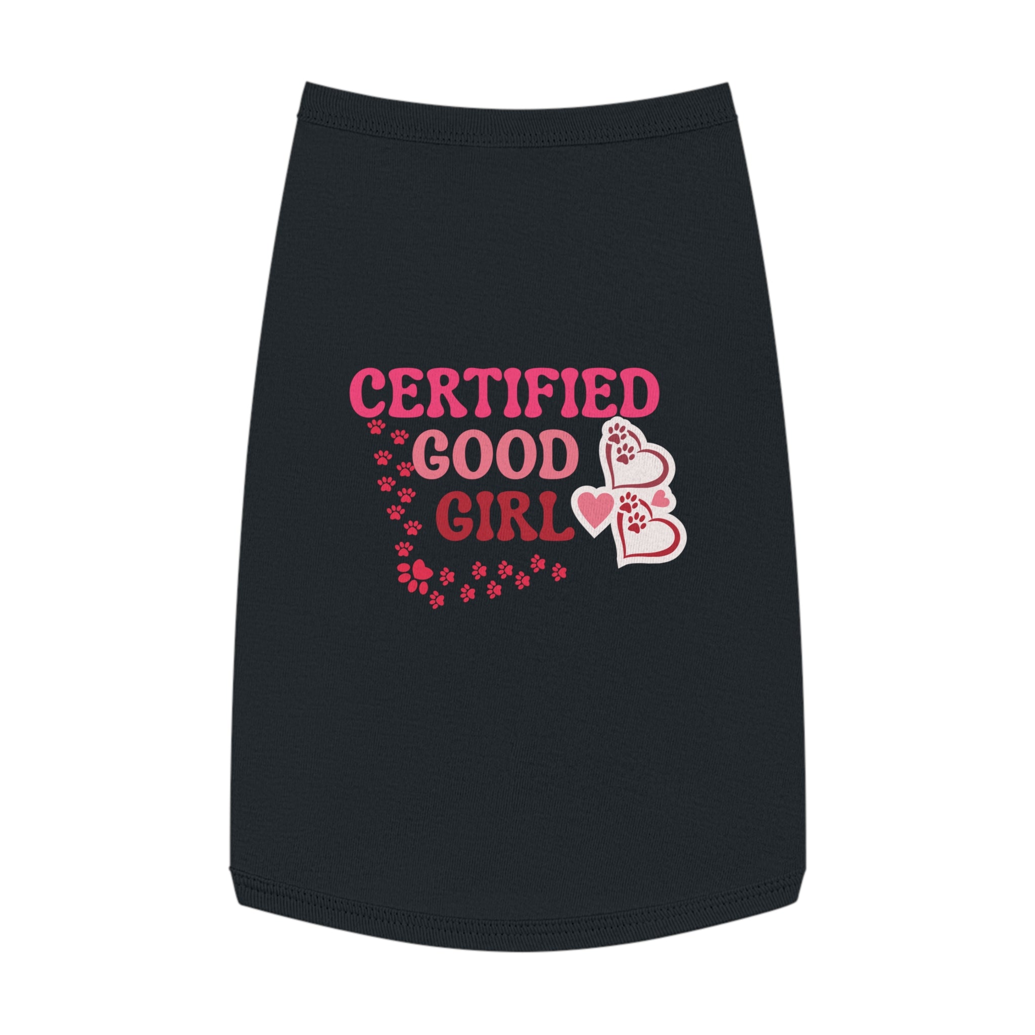 Pet Tank Top — "Certified Good Girl" Pink Paw Hearts Dog Tank