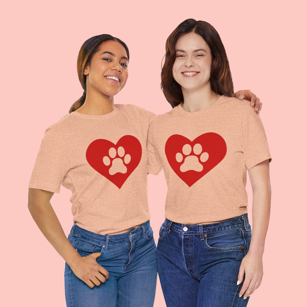 Pet Lover T-Shirt — Red Heart Paw Print Tee