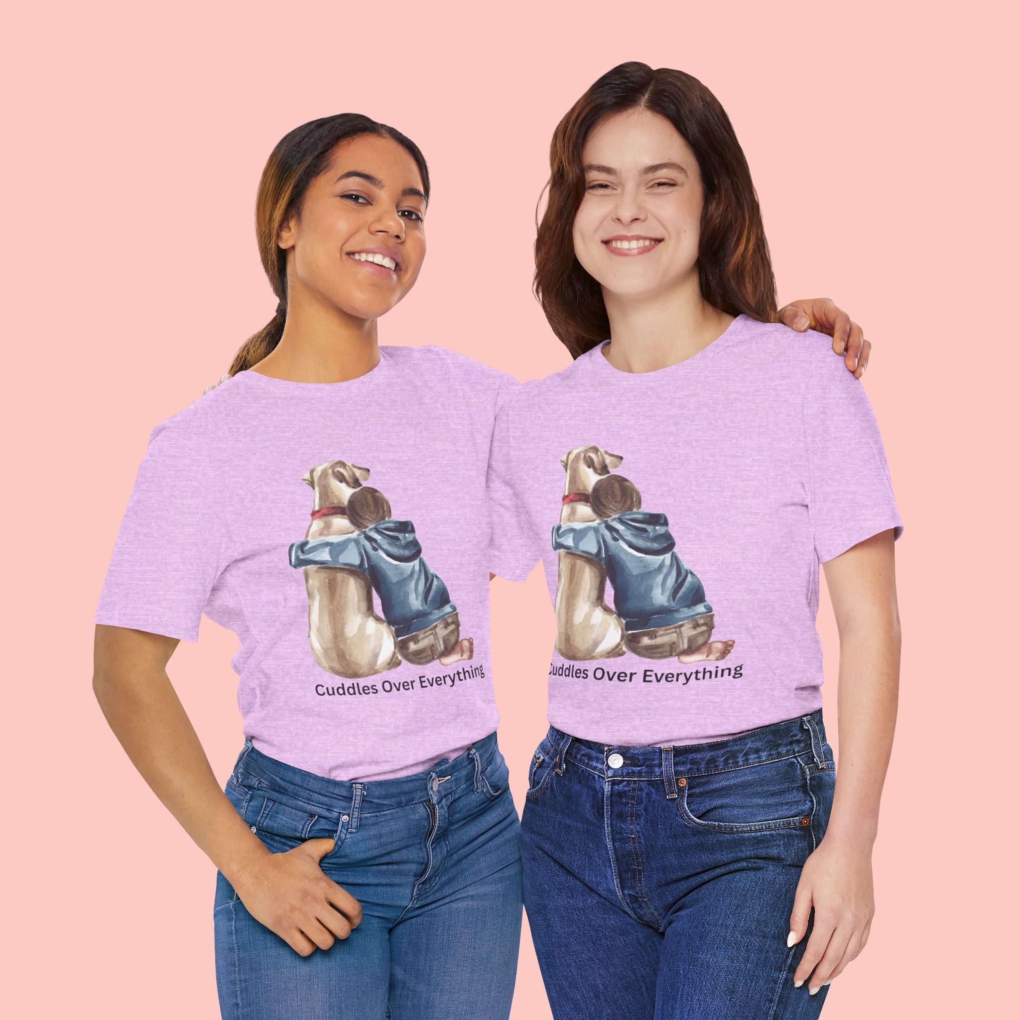 Cuddles Over Everything Tee — Boy Hugging Dog Animal Lover T-Shirt