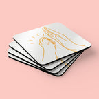 Cork Coaster Set — Minimal Line Art High Five Drink Coasters (4-Pack)