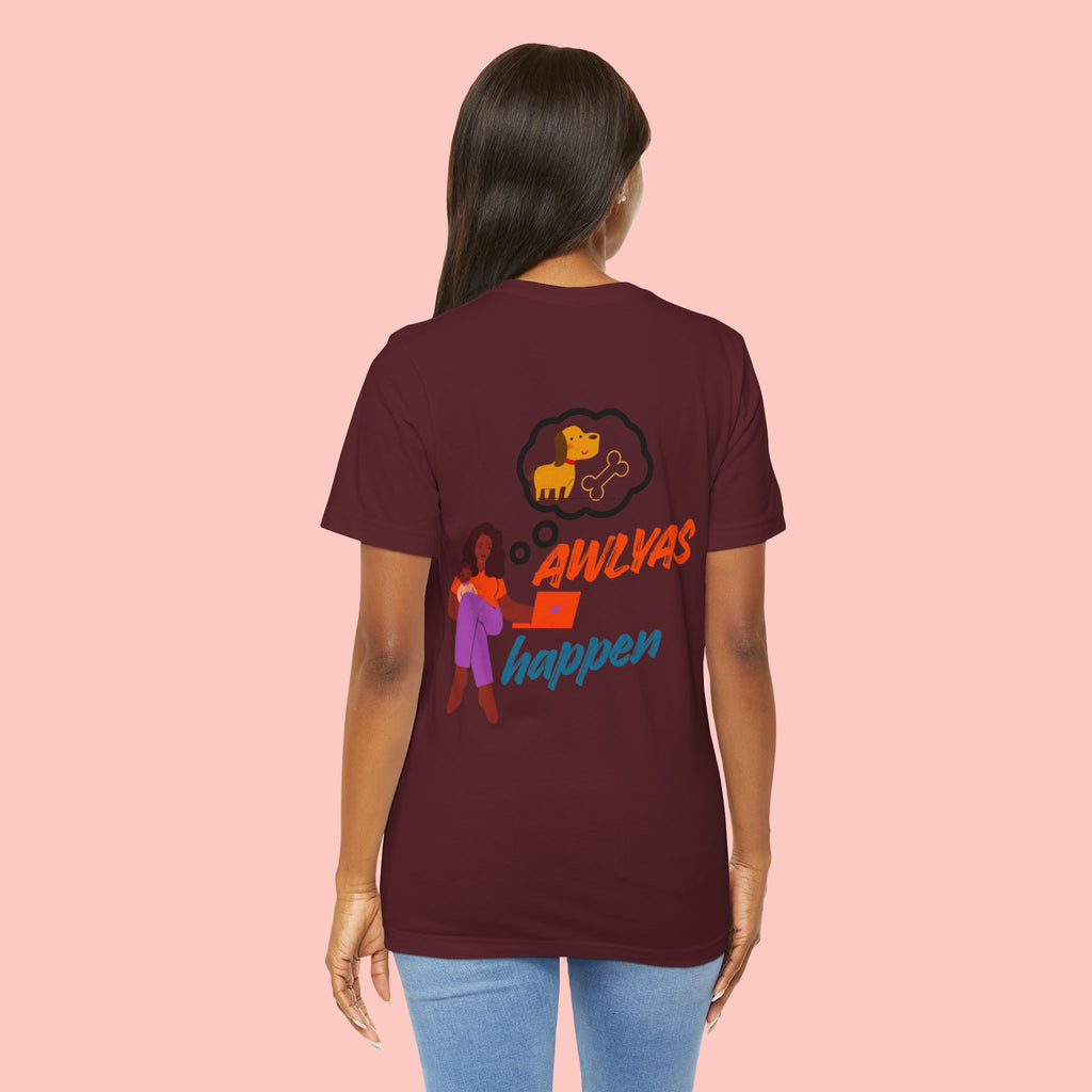 T‑Shirt — "Always Happen" Graphic Tee with Woman & Thought Bubble