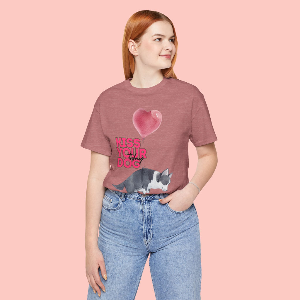 Kiss Your Dog T-Shirt — Cute Corgi with Heart Balloon Pet Lover Tee
