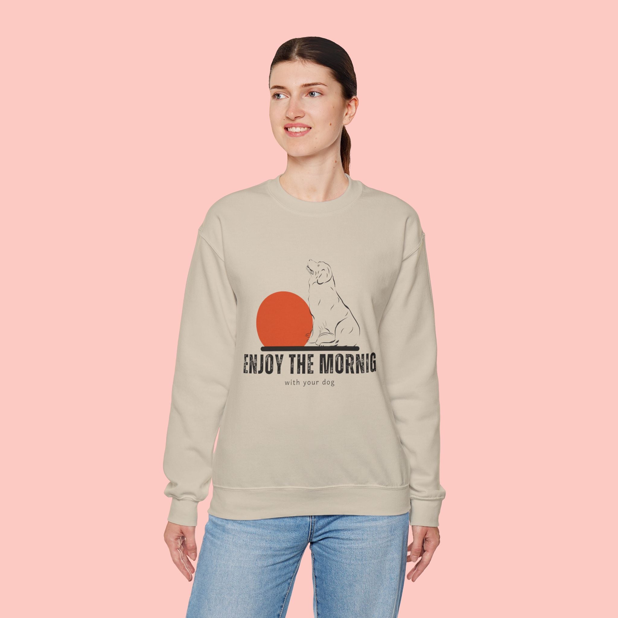 Enjoy the Morning Dog Crewneck Sweatshirt — Sunrise Labrador Graphic