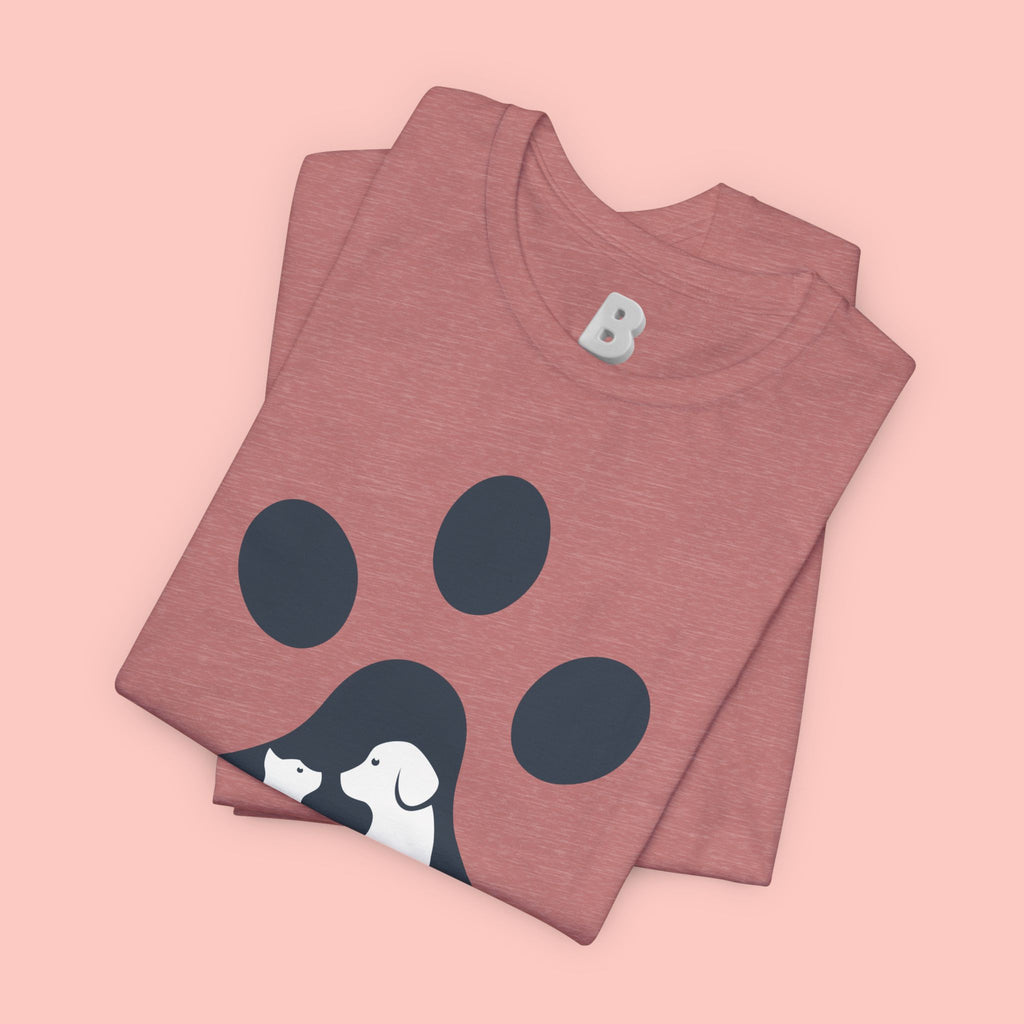 Dog Mom T‑Shirt — Paw Print with Dog & Puppy Graphic