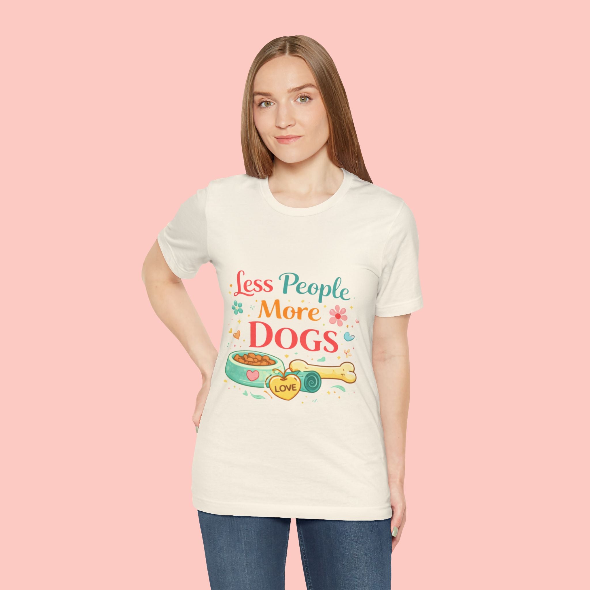 Less People More Dogs T-Shirt – Cute Dog Bowl & Bone Graphic Tee