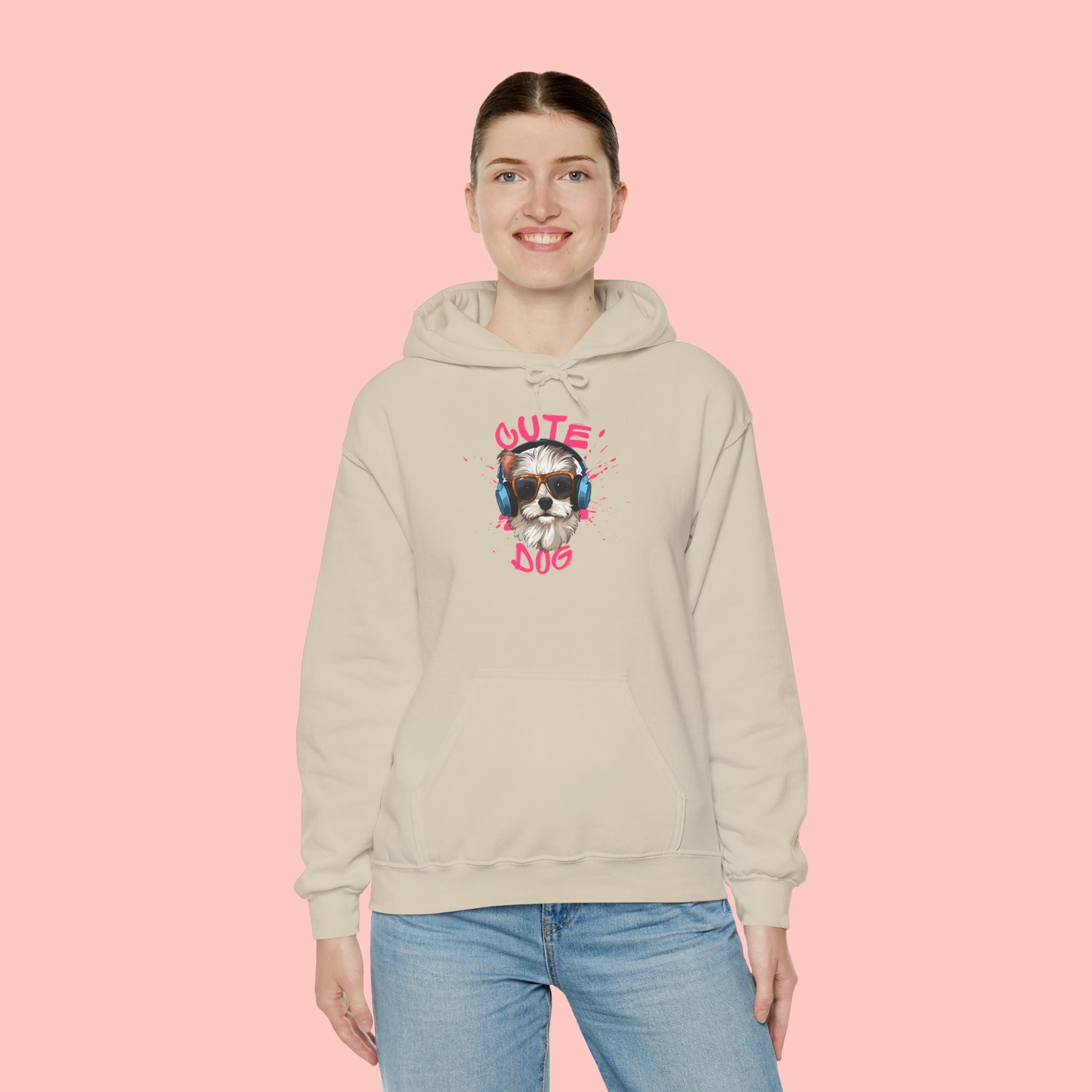 Cute Dog Hoodie with Headphones – 'Cute Dog' Graphic Pet Lover Sweatshirt
