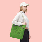 Dog Mom Tote Bag — Green All-Over-Print Cute Line-Drawing Dogs