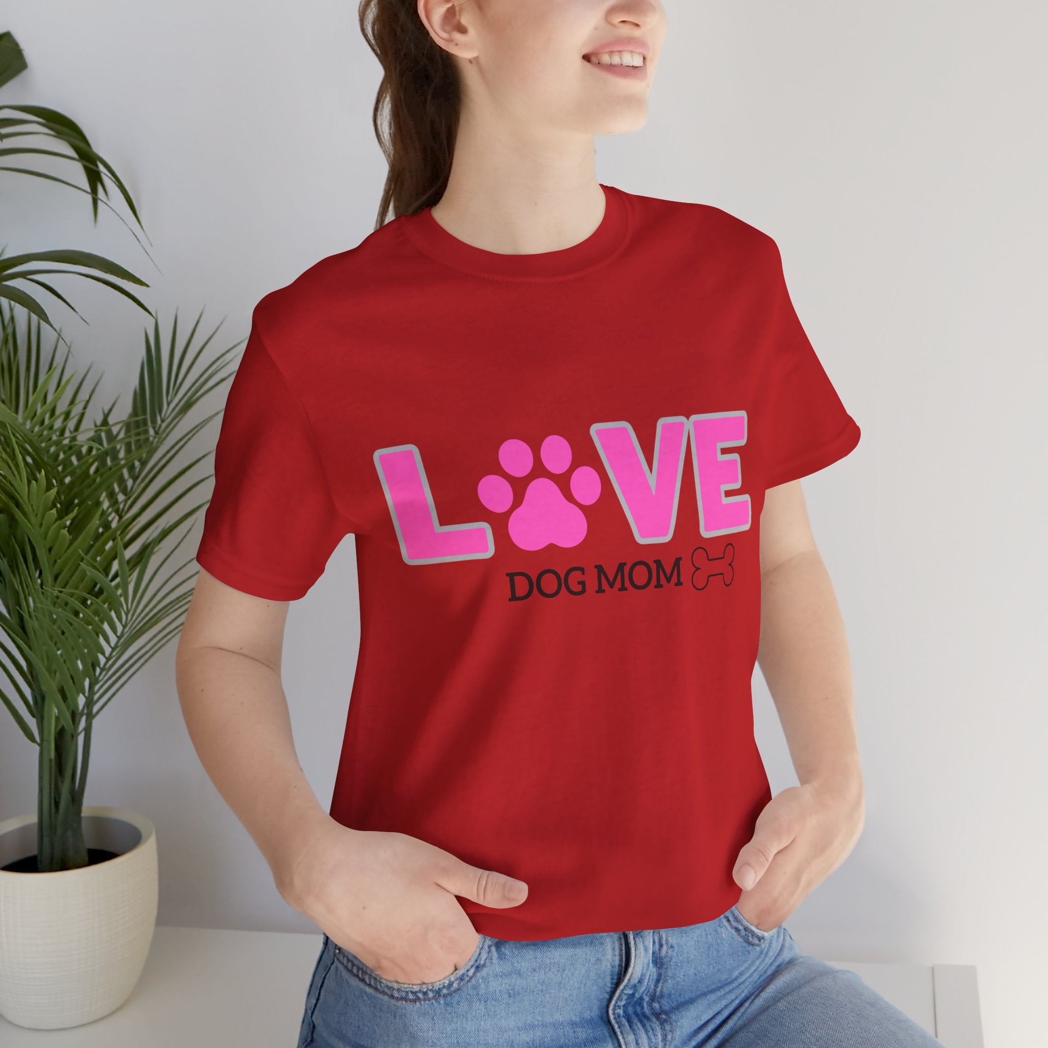 Love Dog Mom T-Shirt — Pink Paw Graphic Tee