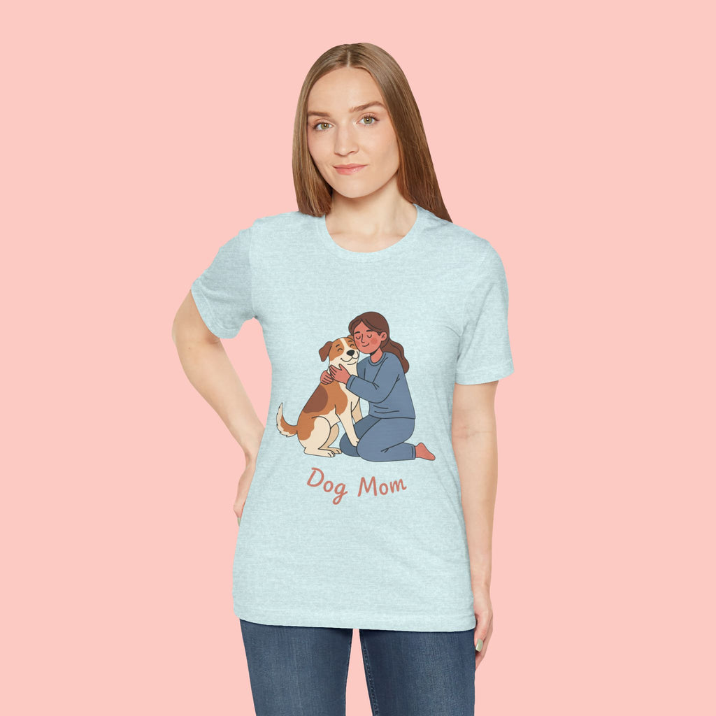 Dog Mom T‑Shirt — Cute Woman Hugging Dog Graphic Tee