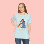 Dog Mom T‑Shirt — Cute Woman Hugging Dog Graphic Tee