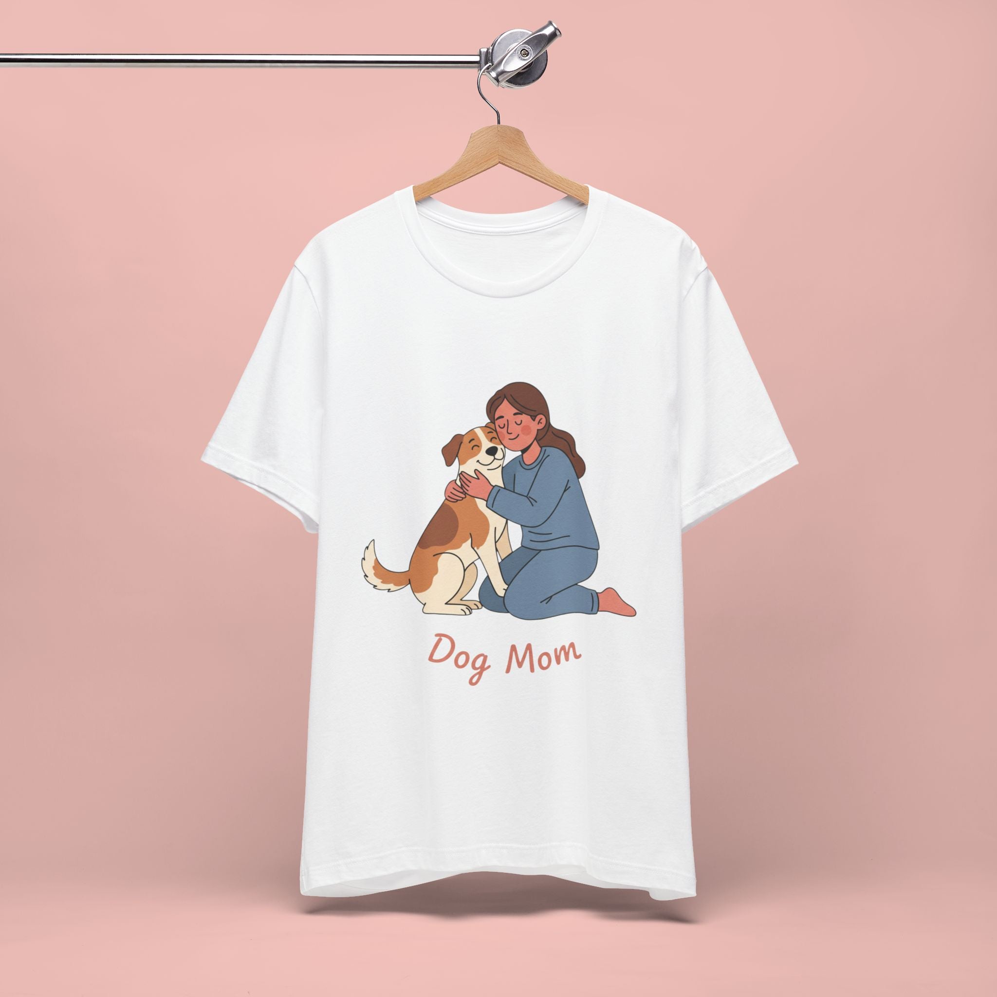 Dog Mom T‑Shirt — Cute Woman Hugging Dog Graphic Tee