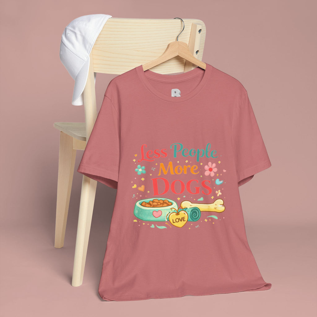Less People More Dogs T-Shirt – Cute Dog Bowl & Bone Graphic Tee