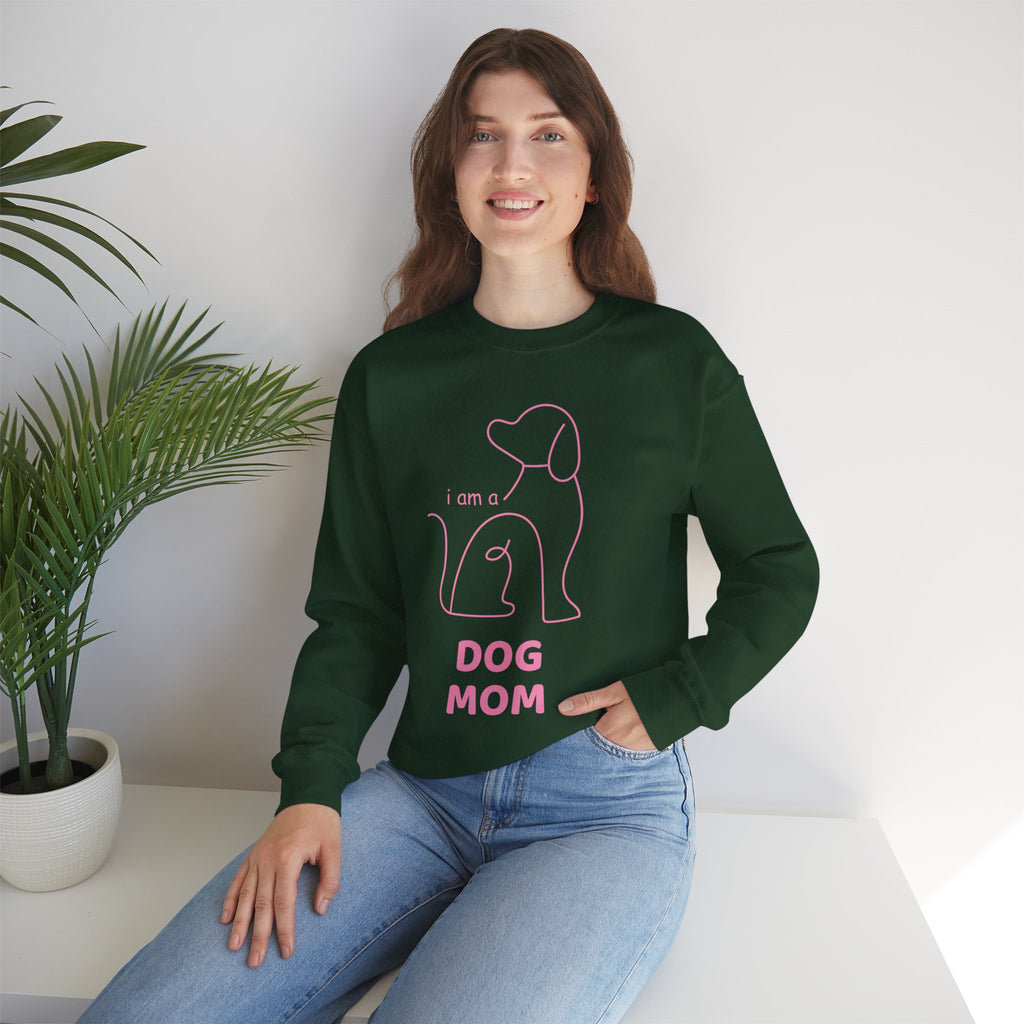 Dog Mom Crewneck Sweatshirt — "I am a Dog Mom" Minimal Line Art Pullover