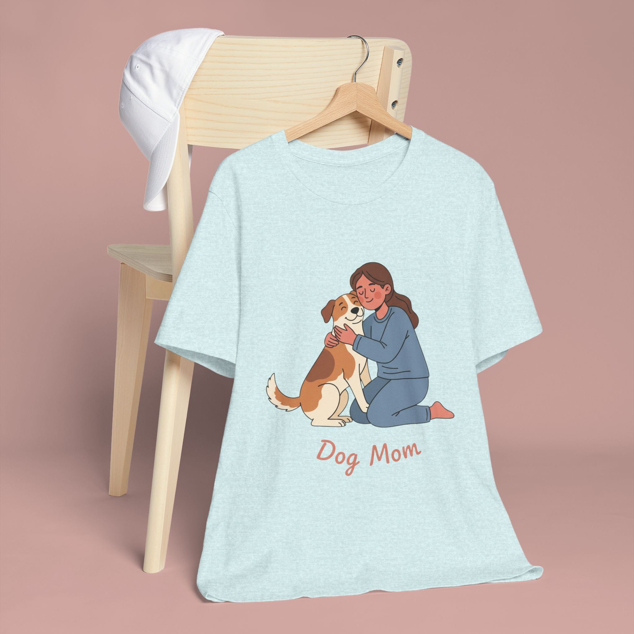 Dog Mom T‑Shirt — Cute Woman Hugging Dog Graphic Tee