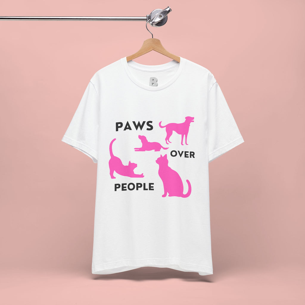 Paws Over People Tee — Pink Cats & Dogs Graphic T-Shirt