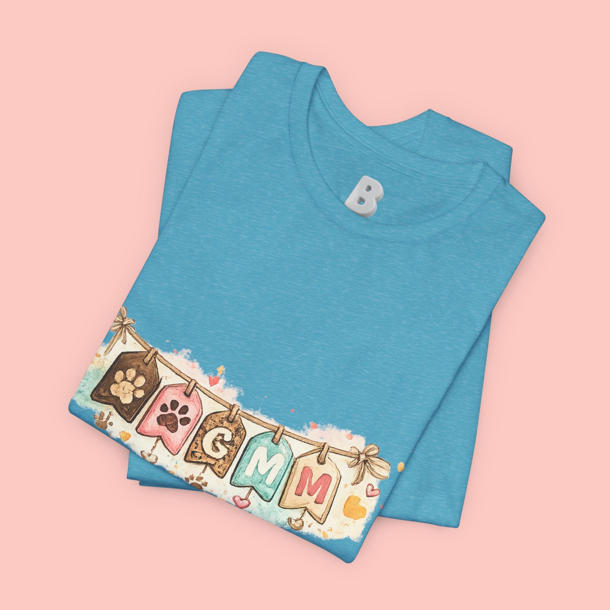 Pet Mom Banner Tee — Cute Paw Print "MOM" Graphic T-Shirt