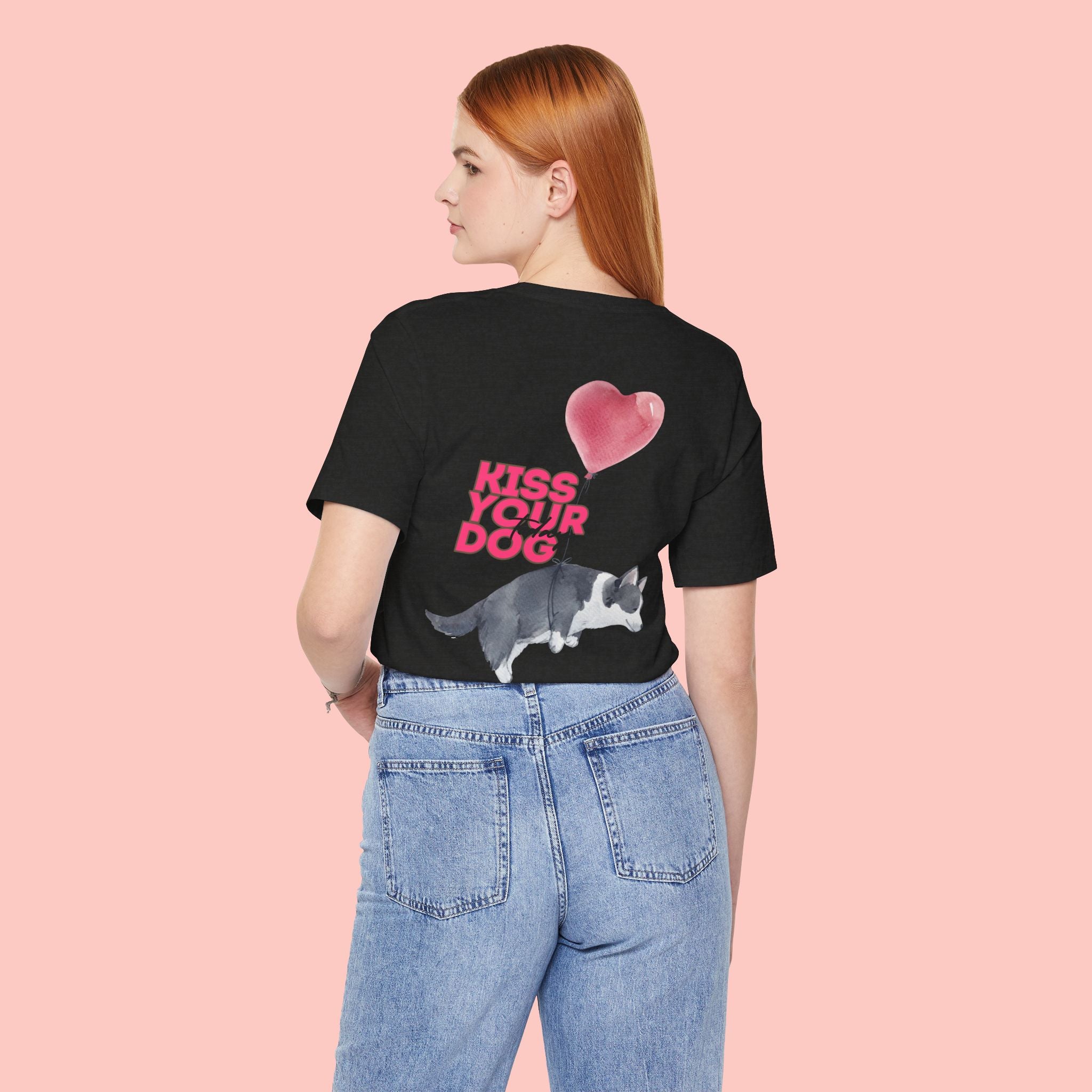Kiss Your Dog Tee — Corgi Heart Balloon Graphic T-Shirt