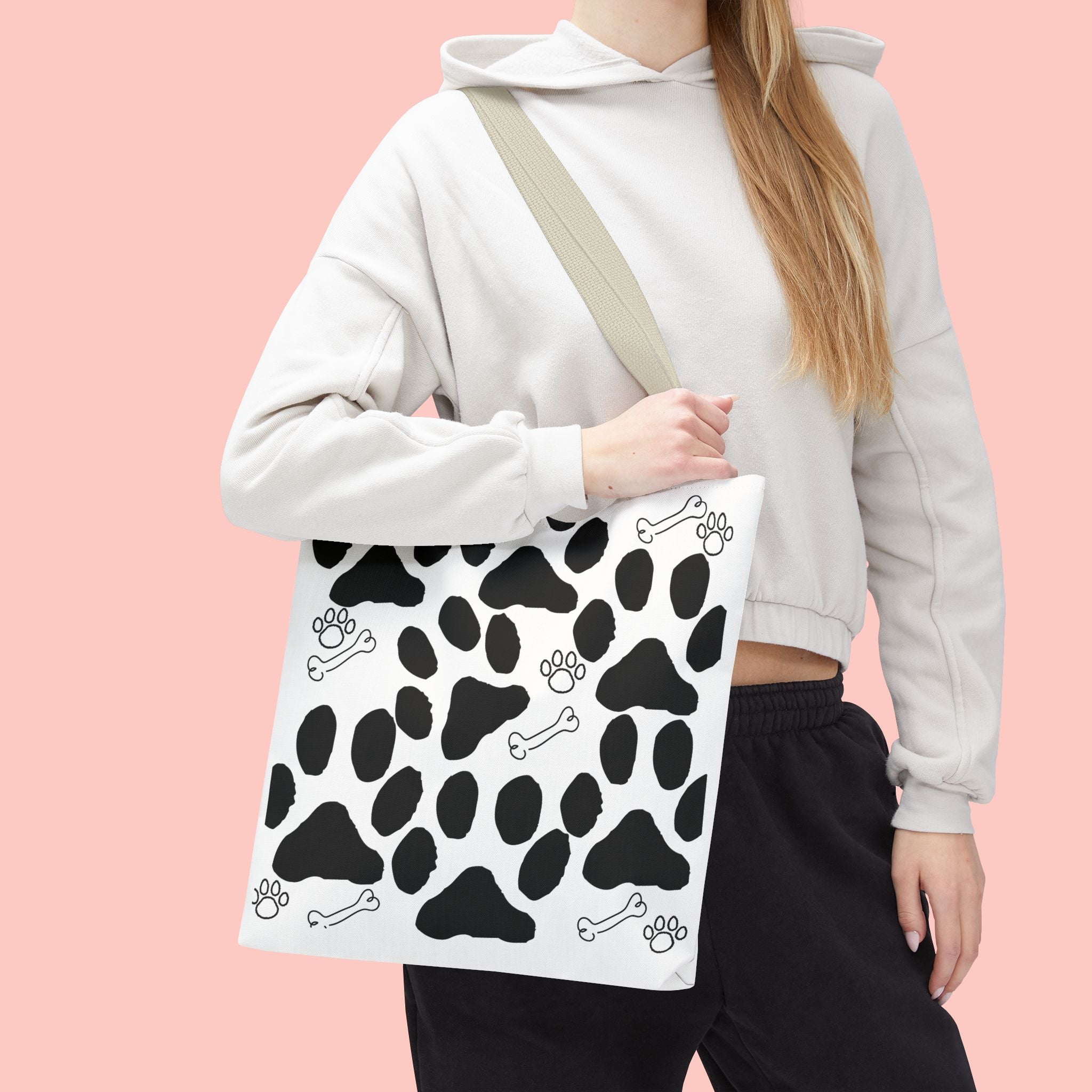 Dalmatian Paw Print Tote Bag — Dog Bones & Paw Pattern AOP Tote