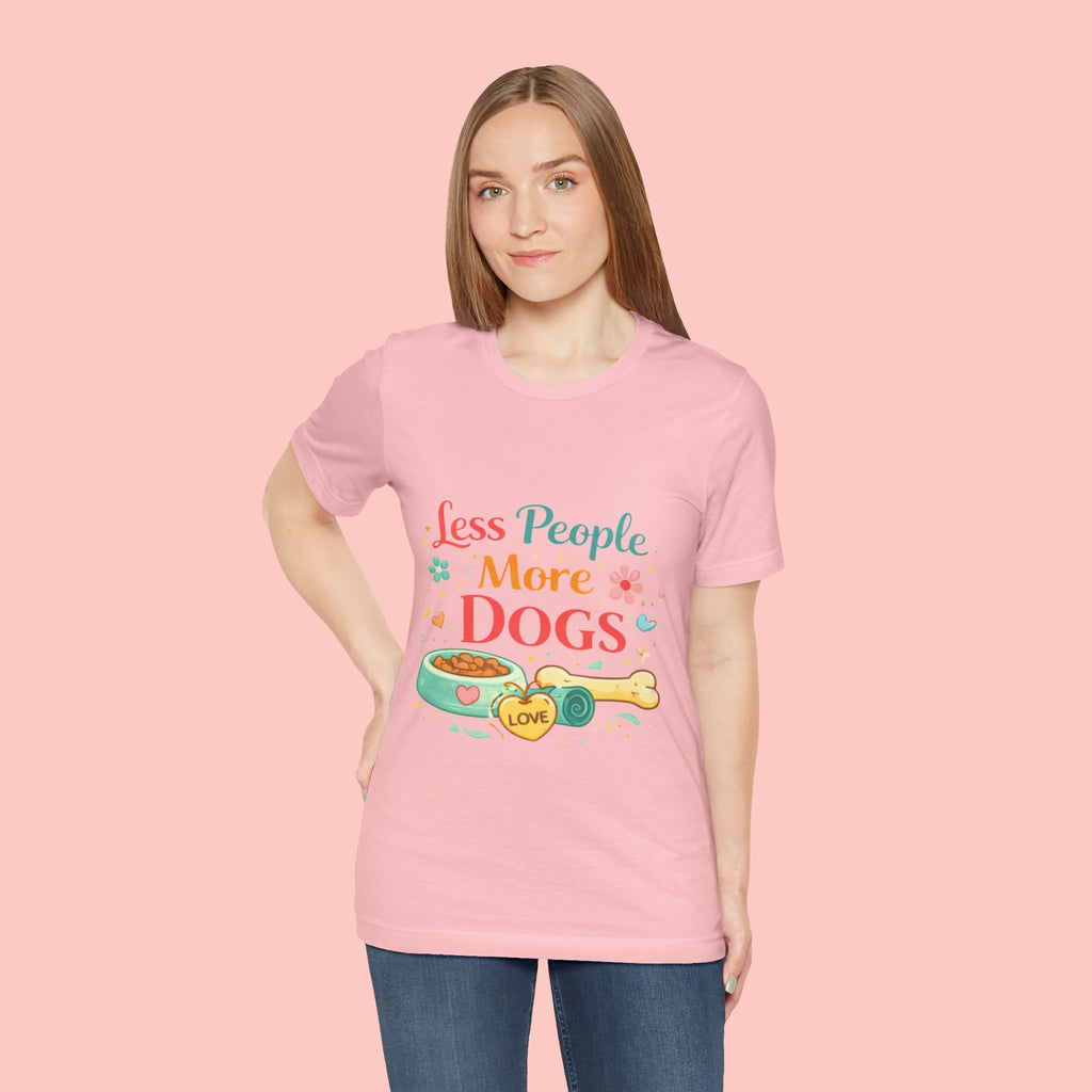 Less People More Dogs T-Shirt – Cute Dog Bowl & Bone Graphic Tee