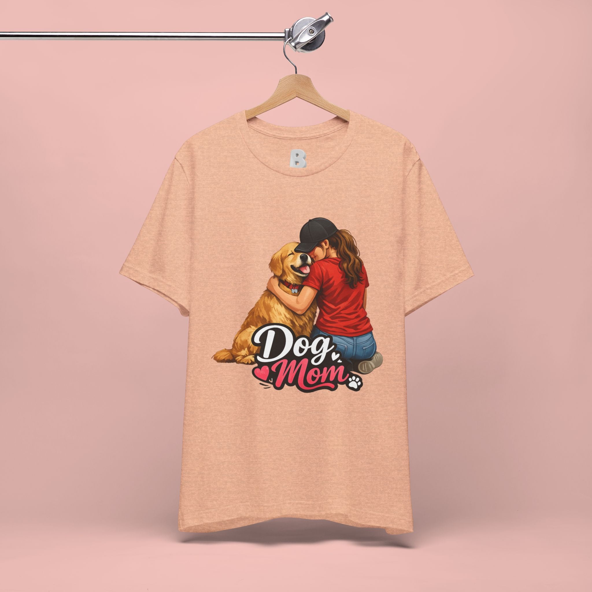 Dog Mom T-Shirt - Cute Woman Hugging Golden Retriever Tee