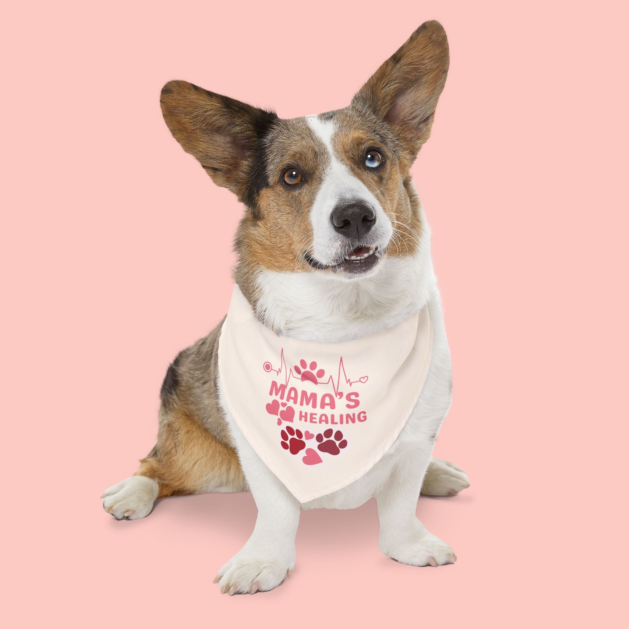 Mama's Healing Pet Bandana Collar — Pink Paw Print Dog & Cat Accessory