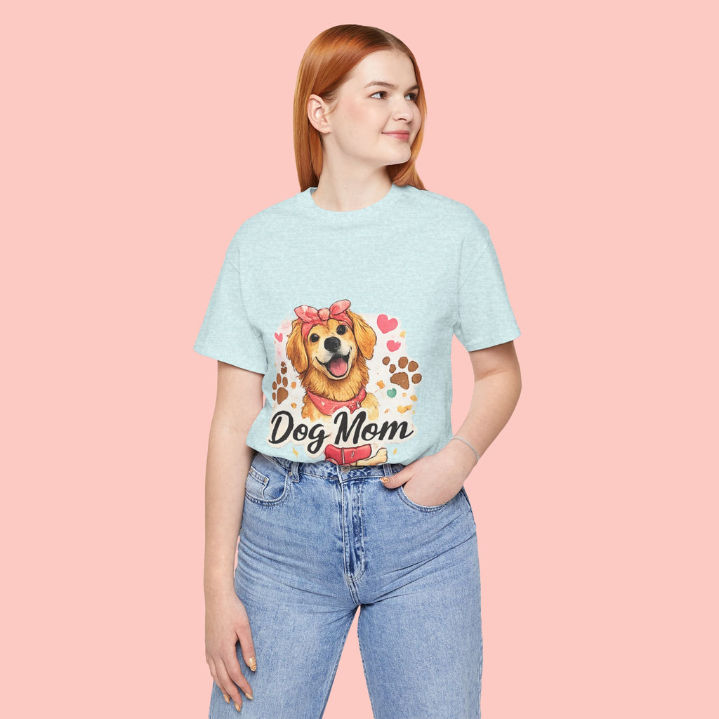 Dog Mom T-Shirt – Cute Golden Retriever Design with Hearts & Paw Prints